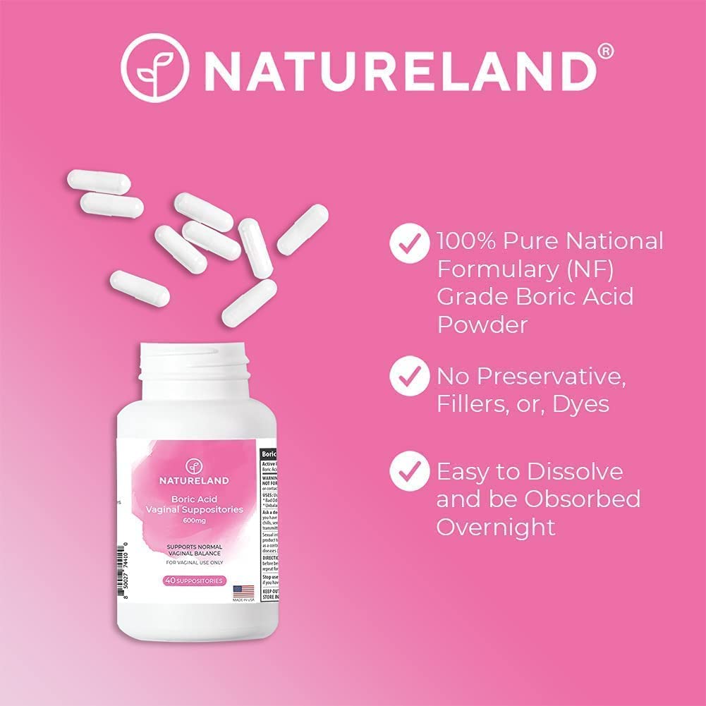 Natureland [40 Count Boric Acid Suppositories 600mg w/ [20 Pack] Vaginal Applicator - Feminine Care Natureland Au supplements