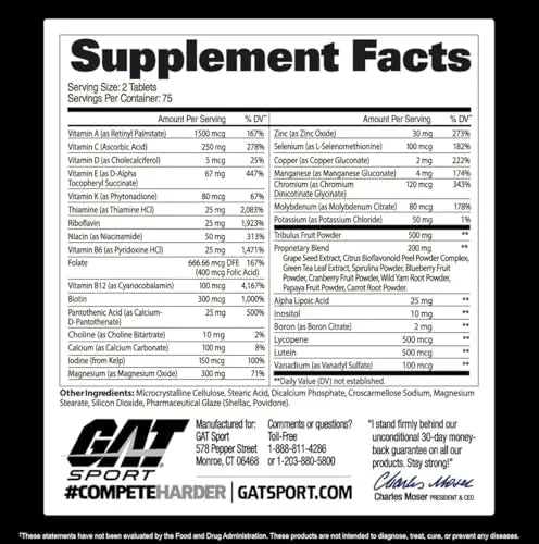 GAT SPORT Men's Multi + Test, Premium Multivitamin Tablets (150 Count) GAT SPORT Au supplements