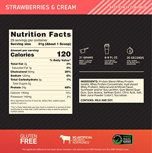 Optimum Nutrition Gold Standard 100% Whey Protein Powder, Strawberries & Cream Optimum Nutrition Au supplements