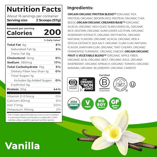 Orgain Organic Sport Vegan Protein Powder, Vanilla - 30g Plant Based Protein, For Pre-Work Orgain Au supplements
