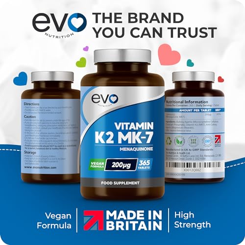 EVO NUTRITION Vitamin K2 MK-7 200mcg | 365 Vegetarian and Vegan Tablets EVO NUTRITION Au supplements