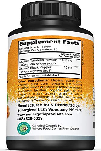 USDA Certified Organic Turmeric Supplement – Includes Organic Turmeric & Organic Black Sunergetic Au supplements