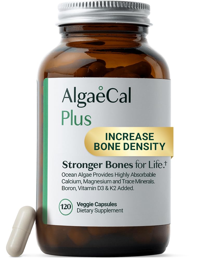 ALGAECAL Organic Red Algae Calcium Supplement for Bone Density, Vitamin K2 MK7 (100mg), Vitamin D3 (1600 IU), Magnesium (350mg) & Trace Minerals & Strength