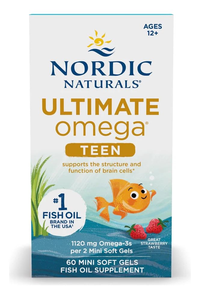 Nordic Naturals Ultimate Omega 2X Teen, Strawberry - 60 Mini Soft Gels - 1120 mg Total Omega-3s with EPA & DHA - Brain Health, Positive Mood, Social Development, Learning - Non-GMO - 30 Servings Nordic Naturals Au supplements