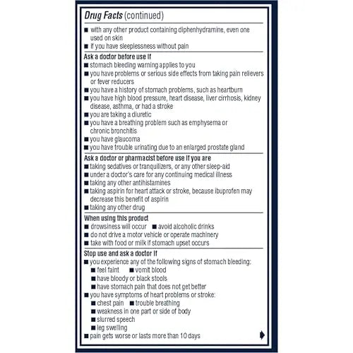 Advil PM Pain Reliever and Nighttime Sleep Aid, Ibuprofen for Pain Relief and Diphenhydramine Citrate for a Sleep Aid - 120 Coated Caplets and Pain Reliever and Fever Reducer, 10 Count Tablets Advil Au supplements