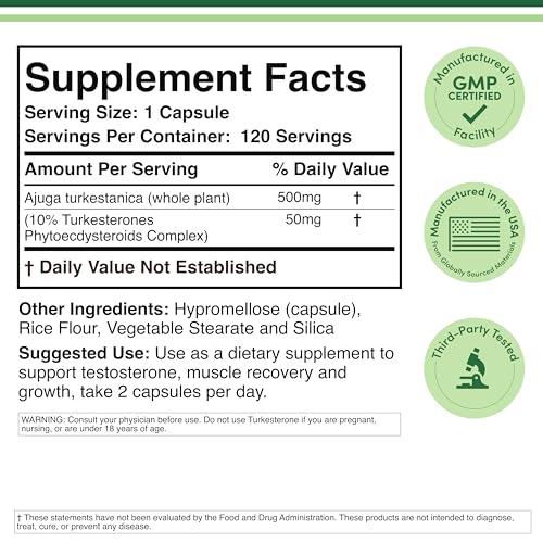 Turkesterone Supplement 500mg, 120 Capsules (Ajuga Turkestanica Extract Std. to 10% Turkesterone) Similar to Ecdysterone for Men's Health Support (Manufactured and Tested in the USA) by Double Wood Double Wood Supplements Au supplements