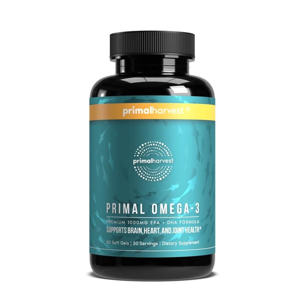 Primal Harvest Omega 3 Fish Oil Supplements, 30 Servings Soft Gels Capsules w/ 1000mg EPA + DHA Supplements, No Fishy Burps Non-GMO Omega 3 Fatty Acid Primal Harvest Au supplements