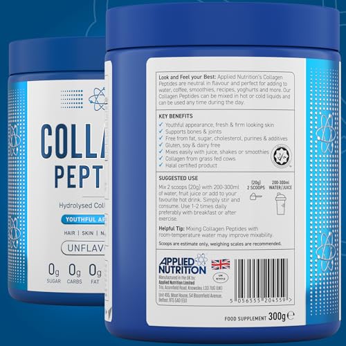 Applied Nutrition Collagen Peptides Powder - Hydrolysed Bovine Collagen Protein, Halal, Healthy Skin, Hair, Nails (Unflavoured) (300g - 15 Servings) Applied Nutrition Au supplements