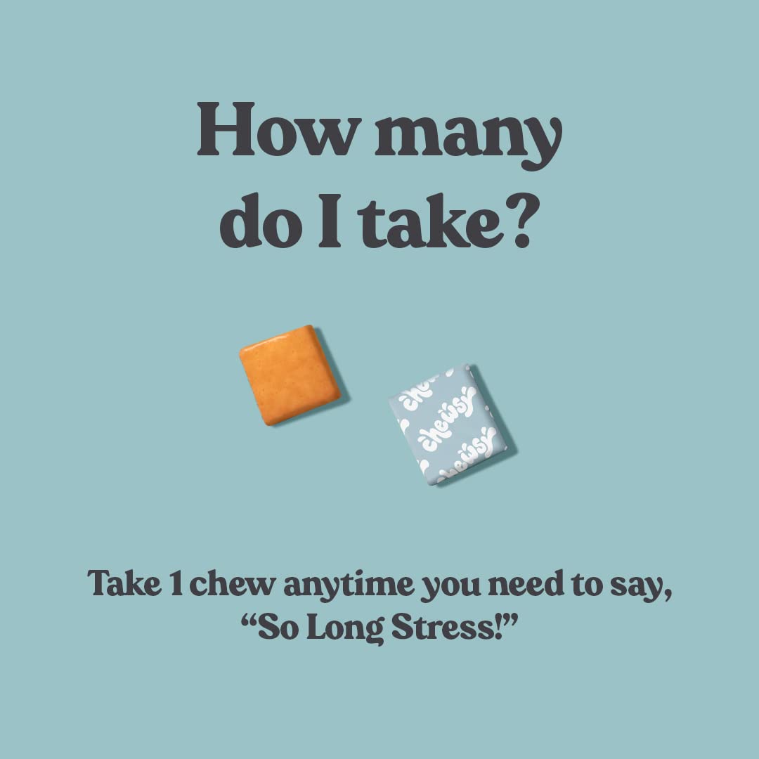 Chewsy So Long Stress, Calm Fruity Chews, Stay Calm & Focused. w/L-theanine, Amino Acid, GABA, Glycine, Tyrosine, Taurine & Magnesium. Non-GMO and Gluten-Free. Tropical Fruity Chews, 30-Day Supply CHEWSY Au supplements