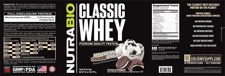 NutraBio Classic Whey Protein Powder- 25G of Protein Per Scoop - Ice Cream Cookie NutraBio Au supplements