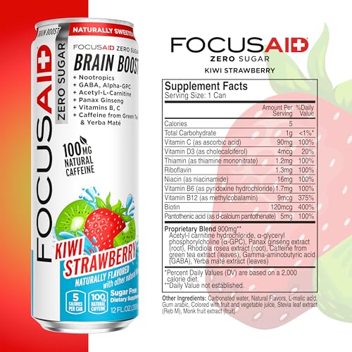 FOCUSAID ZERO SUGAR Nootropics Blend, Alpha-GPC, GABA, 100mg Natural Caffeine from Green Tea, Yerba Mate, Vitamin B-Complex, Keto-Friendly, No Artificial Sweeteners, 12 Fl Oz (Pack of 24) LIFEAID Au supplements