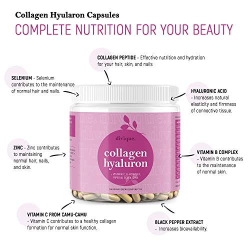 Collagen Capsules Divique Collagen Hyaluron 1500mg Collagen Peptides Type 1, 2, 3, 5, 10 Divique Au supplements