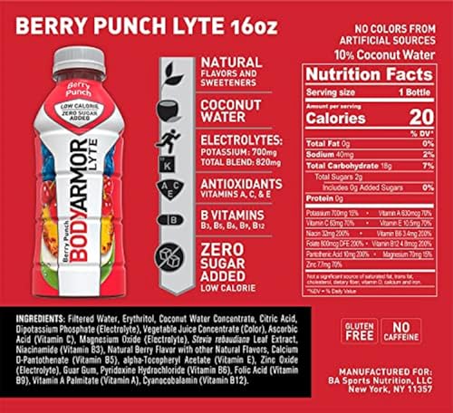 BODYARMOR LYTE Sports Drink Low-Calorie Sports Beverage, Berry Punch, Coconut BODYARMOR Au supplements