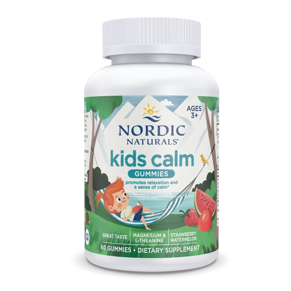 Nordic Naturals Kids Calm Gummies - Strawberry Watermelon - 60 Gummies - Magnesium L-Theanine Supplement - Calming for Kids - Relaxation Support - Up to 60 Servings Nordic Naturals Au supplements