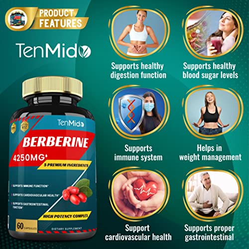Berberine Extract Capsules 4250mg, 2 Months Supply & Ceylon, Milk Thistle, Turmeric Tenmido Au supplements