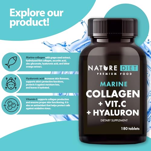 Nature Diet - Marine Collagen with Hyaluronic Acid and Vitamin C, 180 tablets, 500 mg , Peptan F , Fish Collagen Nature Diet Au supplements