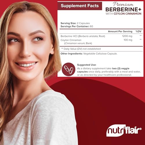 NutriFlair Premium Berberine HCL 1200mg, 120 Capsules - Plus Pure True Ceylon Cinnamon NutriFlair Au supplements