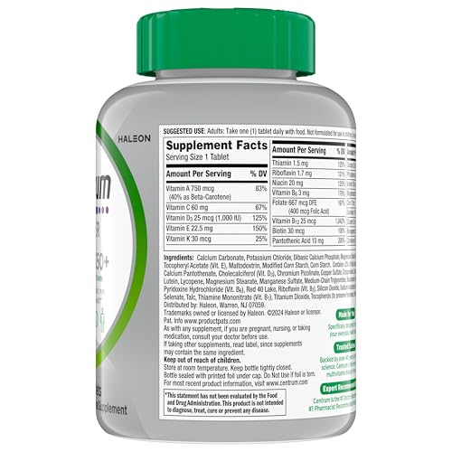Centrum Silver Multivitamin for Adults 50 Plus, Multivitamin/Multimineral Supplement, Vitamin D3, B Vitamins, Gluten Free, Non-GMO Ingredients, Supports Memory and Cognition Centrum Au supplements