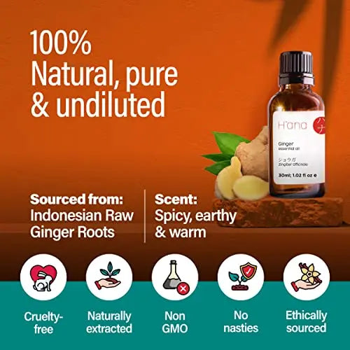 H’ana Pure Ginger Oil for Belly Fat & Pain - 100% Natural Therapeutic Grade Ginger Essentia H'ana uk supplements