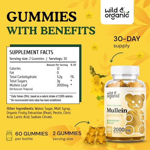 Wild & Organic Mullein Gummies - Daily Dietary Supplement for Respiratory, Digestive Wild & Organic Au supplements
