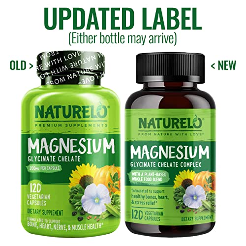NATURELO Magnesium Glycinate Chelate Complex - 200 mg Magnesium with Organic NATURELO Au supplements