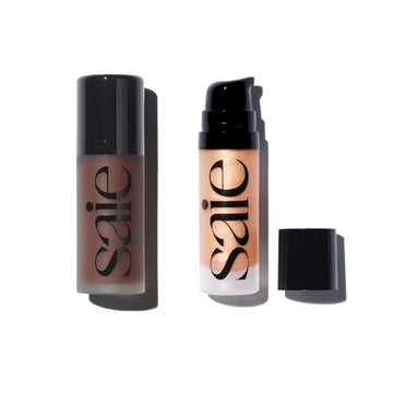 Saie Radiant Glow Duo - Dew Bronze Soft-Focus Liquid Bronzer in Sail (0.4 oz) & Mini Glowy Super Gel Lightweight Illuminator in Sunglow (0.5 oz), Hydrating Makeup Essentials for a Sun-Kissed Glow Saie Au supplements