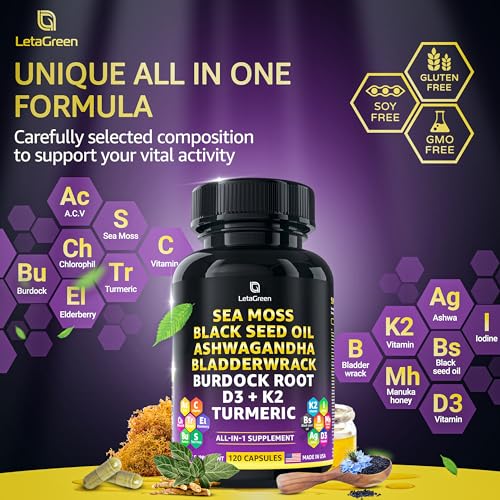 LetaGreen Irish Sea Moss Capsules – 120 Wildcrafted Sea Moss Pills with Black Seed Oil LetaGreen Au supplements