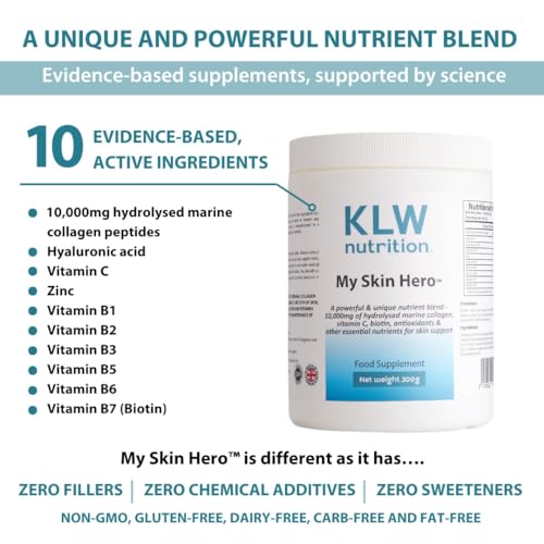 Marine Collagen Powder 10,000mg - with Vitamin C, Zinc, Biotin, Hyaluronic Acid - No fillers, sweeteners or additives KLW Nutrition Au supplements