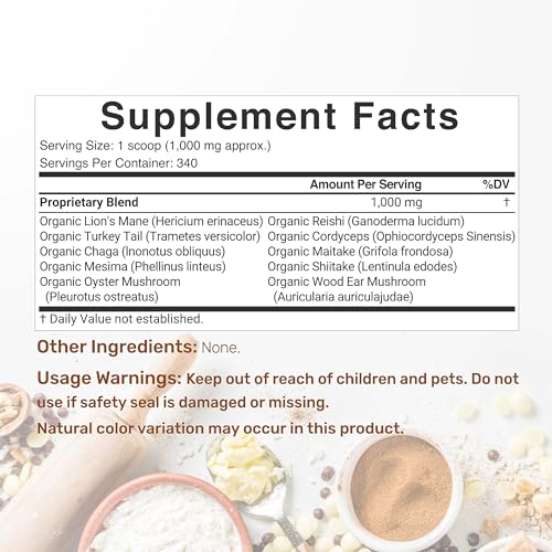 Organic Mushroom Powder Supplement, 12oz – 10 in 1 Active Blend – Turkey Tail, Lions Mane DEAL SUPPLEMENT Au supplements