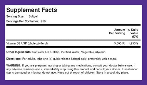 Piping Rock Vitamin D3 5000 IU | 250 Softgels | High Potency Supplement | Non-GMO Piping Rock Au supplements
