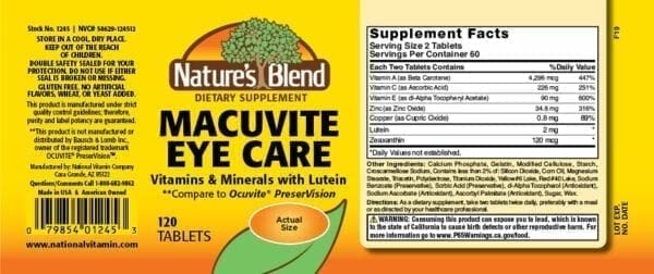 Natures Blend Macuvite Eye Care, 120 tabs Pack of 2 Nature's Blend Au supplements