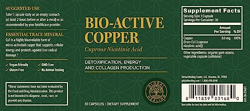 Global Healing Bio-Active Copper Supplement Cu1 - Cuprous Nicotinic Acid Helps Detox Global Healing Center Au supplements