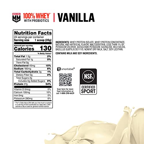 Muscle Milk 100% Whey With Probiotics Protein Powder, Vanilla, 1.85 Pound, 23 Servings Muscle Milk Au supplements