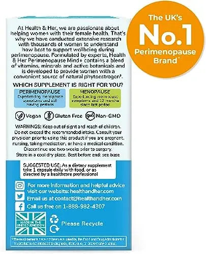 Health & Her Perimenopause Mind, Cognitive Function Support, Pre-Menopause Health and Her uk supplements