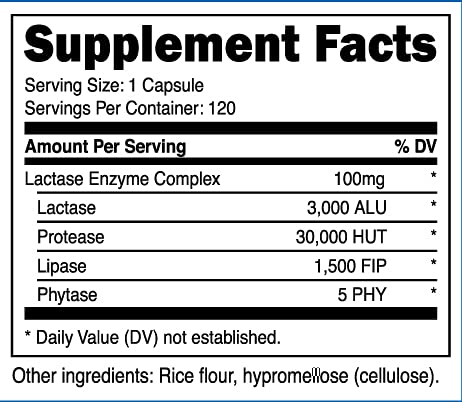 Nutricost Lactase Enzyme Complex 3,000 FCC ALU, 120 Veggie Capsules - Non-GMO Nutricost Au supplements
