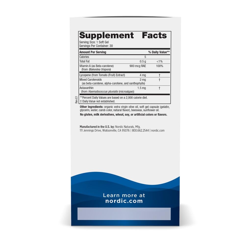 Nordic Naturals Vitamin A + Carotenoids, Unflavored - 30 Soft Gels - Lycopene & Astaxanthin - Supports Skin, Cellular Health - Non-GMO - 30 Servings Nordic Naturals Au supplements
