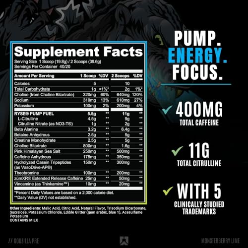 Ryse Noel Deyzel x Godzilla Pre Workout | Intense Pumps, Energy, & Focus | Citrulline & Beta RYSE Up Supplements Au supplements
