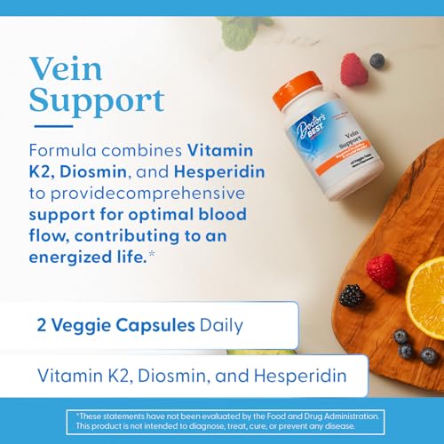 Doctor's Best Vein Support Supplement - Contains Diosmin & Hesperidin, Circulation Support for Legs & Feet, for Men & Women, Formula with Vitamin K2 & Natural Orange Extract, Vegan - 60 Veg Caps Doctor's BEST Au supplements