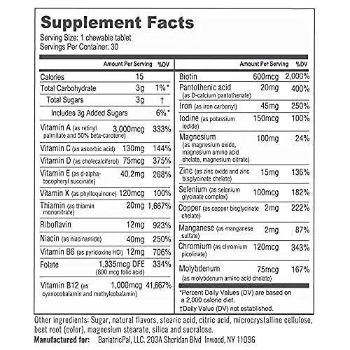 BariatricPal 30-Day Bariatric Vitamin Bundle (Multivitamin ONE 1 per Day! Chewable with 45mg Iron - Mixed Berry and Calcium Citrate Soft Chews 500mg with Probiotics - Orange Creamsicle) BariatricPal Au supplements