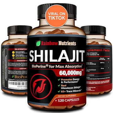 Pure Himalayan Shilajit Capsules Supplement (60,000mg+ Absorption Enhancer+50% Rainbow Nutrients, LLC Au supplements