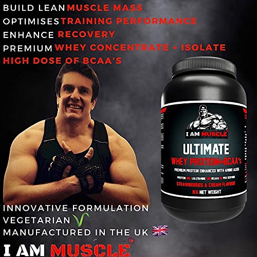 Ultimate Whey Protein + BCAA’s Powder, Premium High Protein Isolate, Enhance Lean Muscle Mass and Recovery, 1kg I AM MUSCLE Au supplements