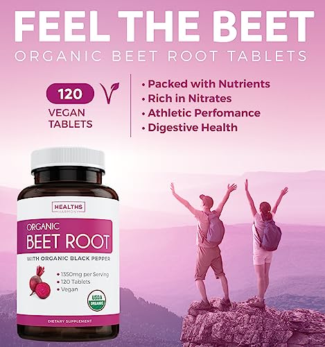 USDA Organic Beet Root Powder (120 Tablets) 1350mg Beets Per Serving with Black Pepper Healths Harmony Au supplements