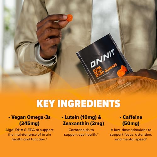 ONNIT Alpha Brain Neuro Focus Gummies, IGEN Non-GMO Tested Vegan Gummies with Omega-3s Lutein Zeaxanthin and Caffeine, Brain Eye and Focus Supplement for Men and Women, Citrus Punch, 90 Count ONNIT Au supplements