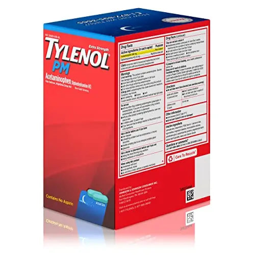 Tylenol PM Extra Strength Nighttime Pain Reliever Sleep Aid Caplets with Acetaminophen & Diphenhydramine HCl, Relief for Nighttime Aches & Pains, Travel Size, 50 Packs of 2 Caplets Tylenol Au supplements