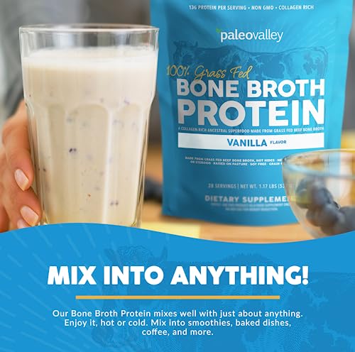 Paleovalley 100% Grass Fed Bone Broth Protein Powder - Vanilla - Rich in Collagen for Hair Paleovalley Au supplements