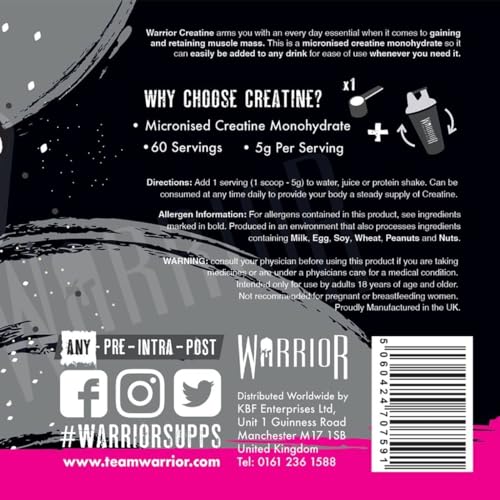 Warrior Creatine Monohydrate Powder – 300g – Micronised for Easy Mixing and Consumpti Warrior Au supplements