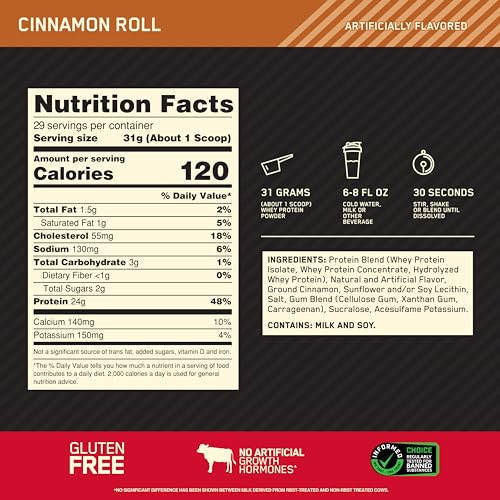 Optimum Nutrition Gold Standard 100% Whey Protein Powder, Cinnamon Roll, 2 Pound Optimum Nutrition Au supplements