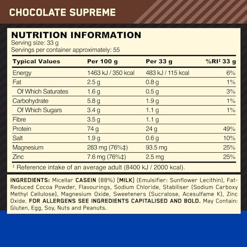 Optimum Nutrition Gold Standard 100% Casein Slow Digesting Protein Powder with Zinc Optimum Nutrition Au supplements