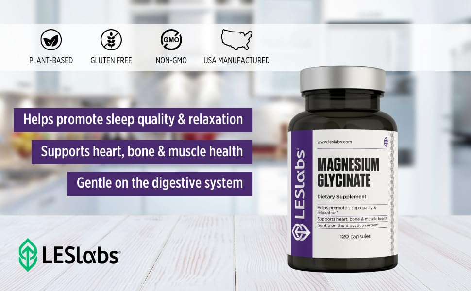 LES Labs Magnesium Glycinate – Supports Restful Sleep, Heart Health, Stress Relief, Metabolism, Nerve & Muscle Function, Gentle on The Digestive System – Non-GMO Supplement – 120 Capsules LES Labs Au supplements