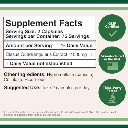 Cissus Quadrangularis Super Extract, 150 Capsules, Manufactured in The USA, Dietary Double Wood Supplements Au supplements